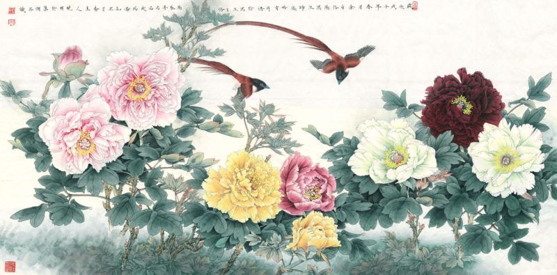 ภาพวาดพู่กันจีน...-นก ดอกไม้และธรรมชาติ-