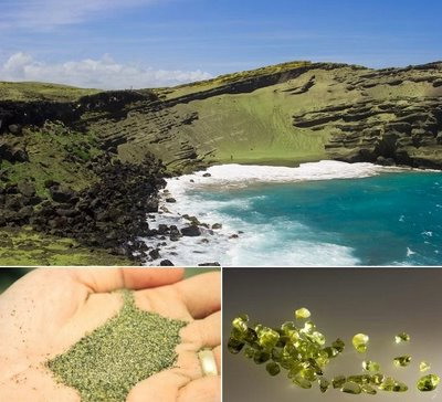 หาดทรายสีเขียว Te green sand of Papakolea