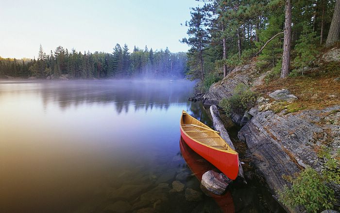 Canoe on Pinetree Lake, Algonquin Provincial Park, Ontario, Canada