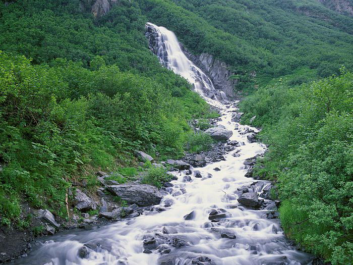 Seasonal  Waterfall Chugach Mountains Alaska