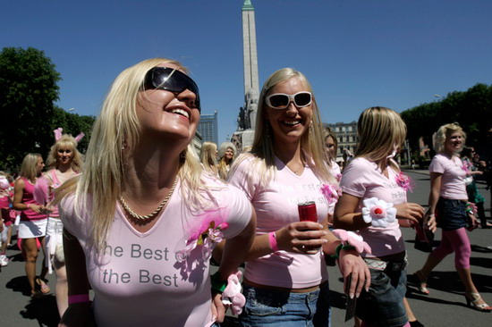 Sexy Blonde Parade Pink & White Clothes