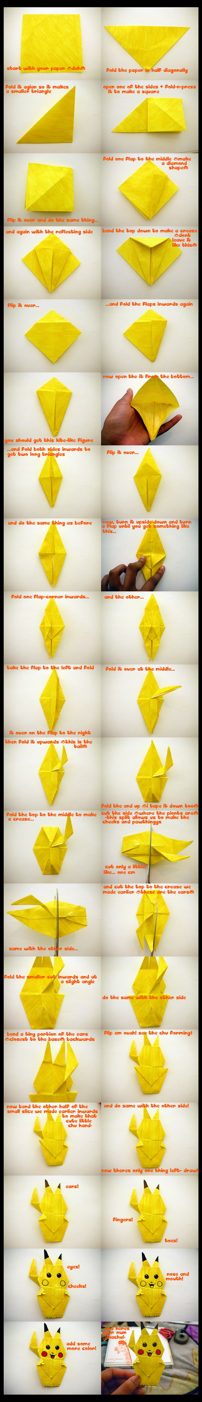รูปภาพ สอนพับ ปิกาจู Origami 