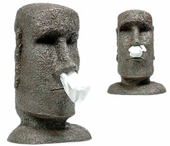 Tissue dispenser shaped like Easter Island Moai (head statues) 