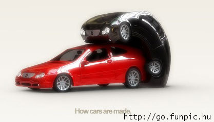 โฆษณารถขำขำ ๆ  ใน concept ของงานที่ว่า How cars are made (รถยนต์ถูกผลิตอย่างไร) อิอิ   ดูวิธีผลิตมันคล้าย ๆ เออ...