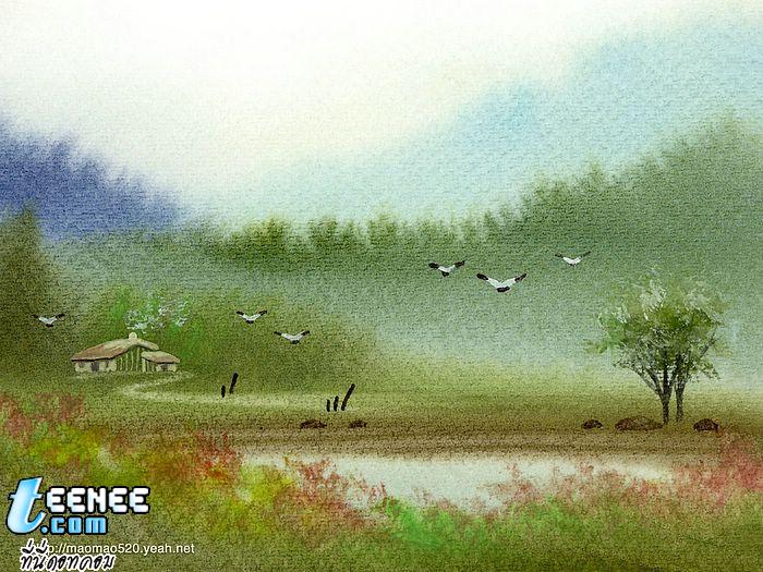 Chinese Paintings - WaterColor Landscape