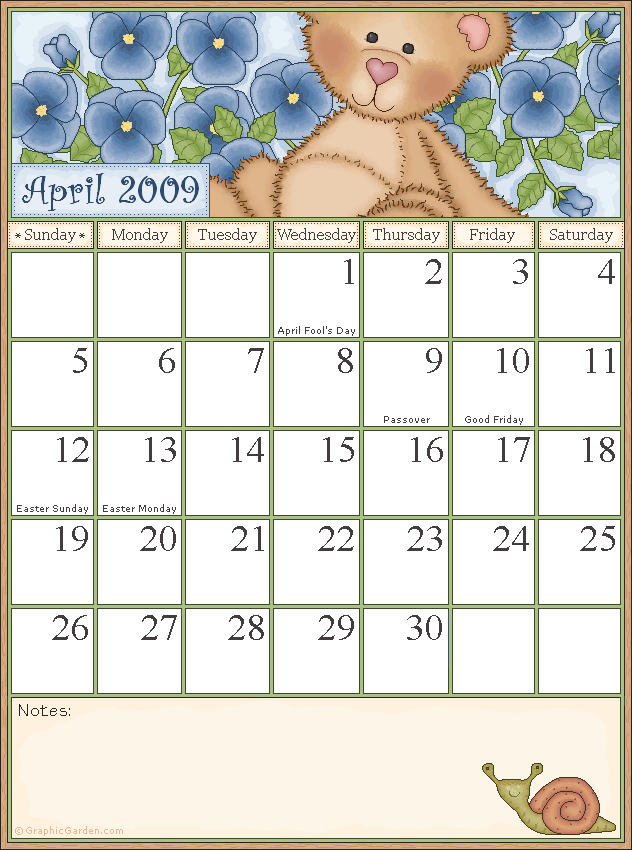 Calander ปฏิทินลายการ์ตูนน่ารัก ปี 2009