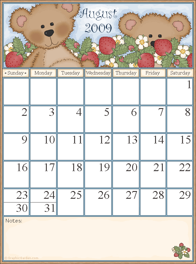 Calander ปฏิทินลายการ์ตูนน่ารัก ปี 2009