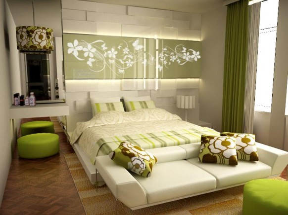 แบบห้องนอนแสนสบายโทนสีเขียว