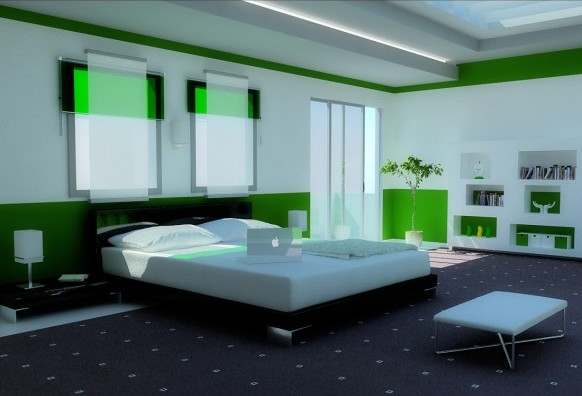 แบบห้องนอนแสนสบายโทนสีเขียว