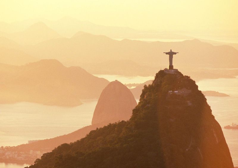 Corcovado Mountain And Sugarloaf Mountain In Distance Rio De Janeiro Brazil