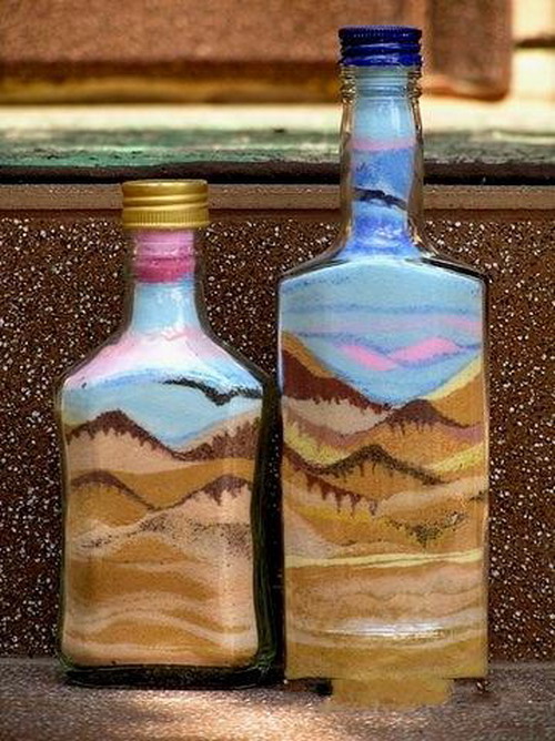งานศิลปะทราย บรรจุไว้ในขวดแก้ว 