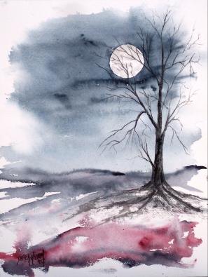 [Moonlight water color picture]