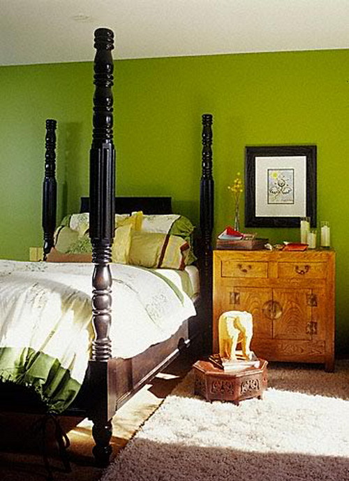ห้องนอนสีเขียวแบบธรรมชาติ