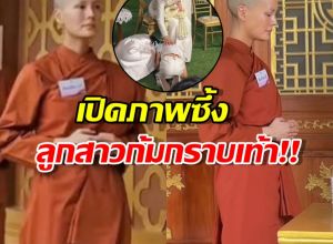 ชมภาพ เจนี่ห่มเหลืองหลังบวชสามเณรี น้องโนล่าก้มกราบเท้าแม่