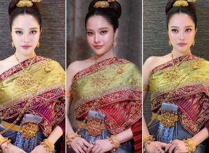 งดงามราวต้องมนตร์ ฟรีน สโรชา ฉายออร่าในชุดไทยจักรพรรดิ