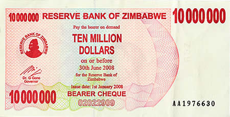 10 million Zimbabwean Dollars = US$4